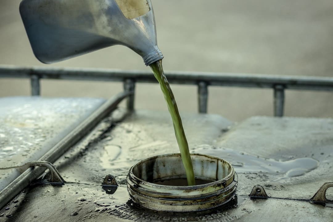 Waste antifreeze drums collected from a workshop